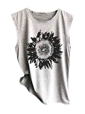 Sleeveless Gray Sunflower Graphic Tank Top size M